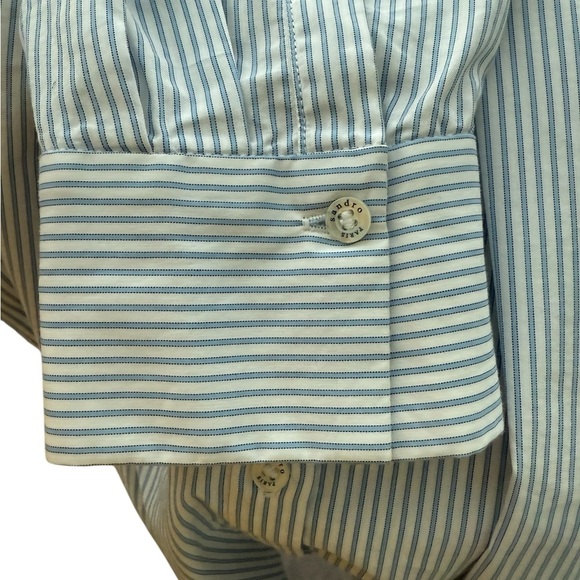 Sandro Paris Oversized Blue and White Striped Button Down Shirt Size 2 - Picture 10 of 12